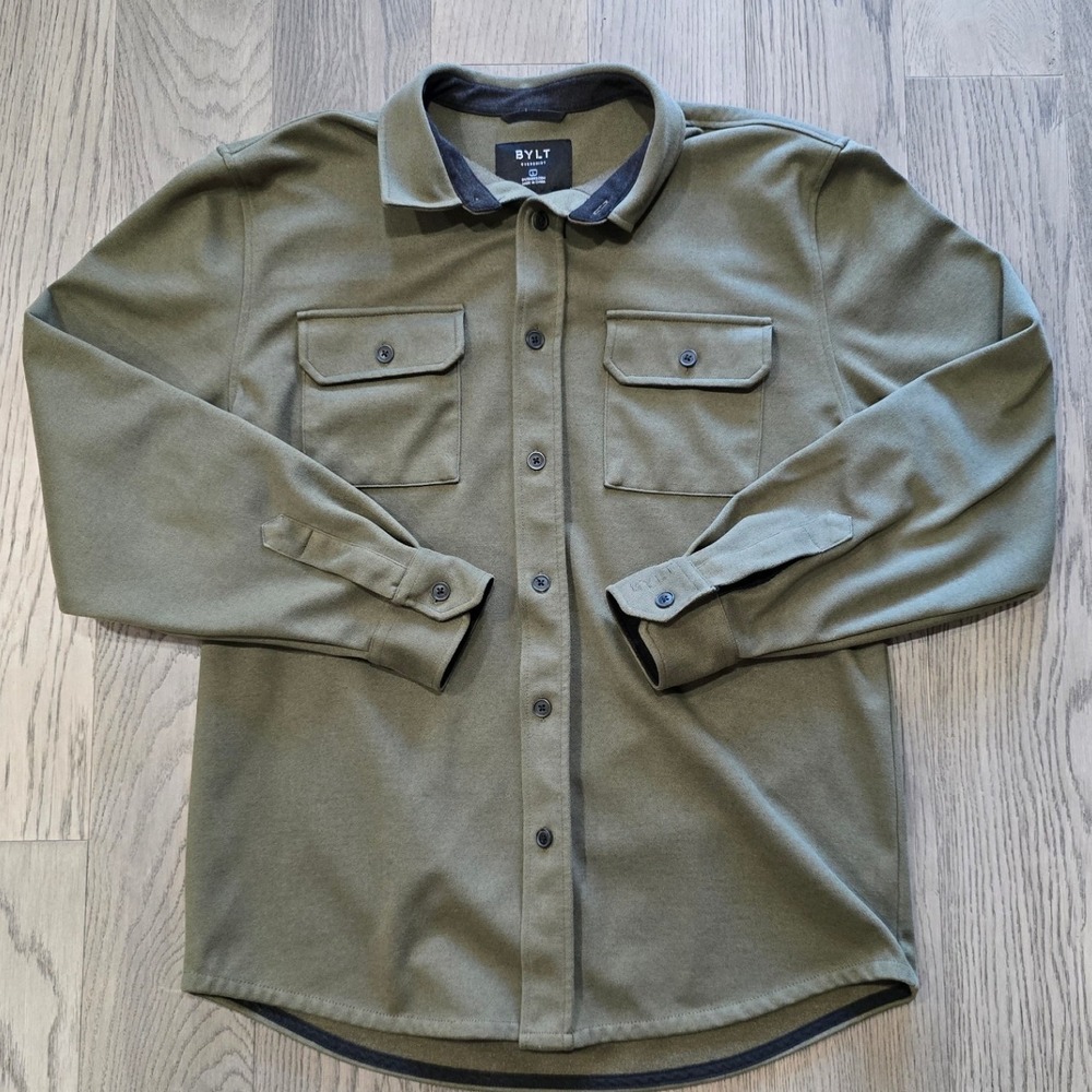 BYLT Coastal Overshirt Olive Green Long Sleeve Button Up Shirt Men's Large - Picture 2 of 9